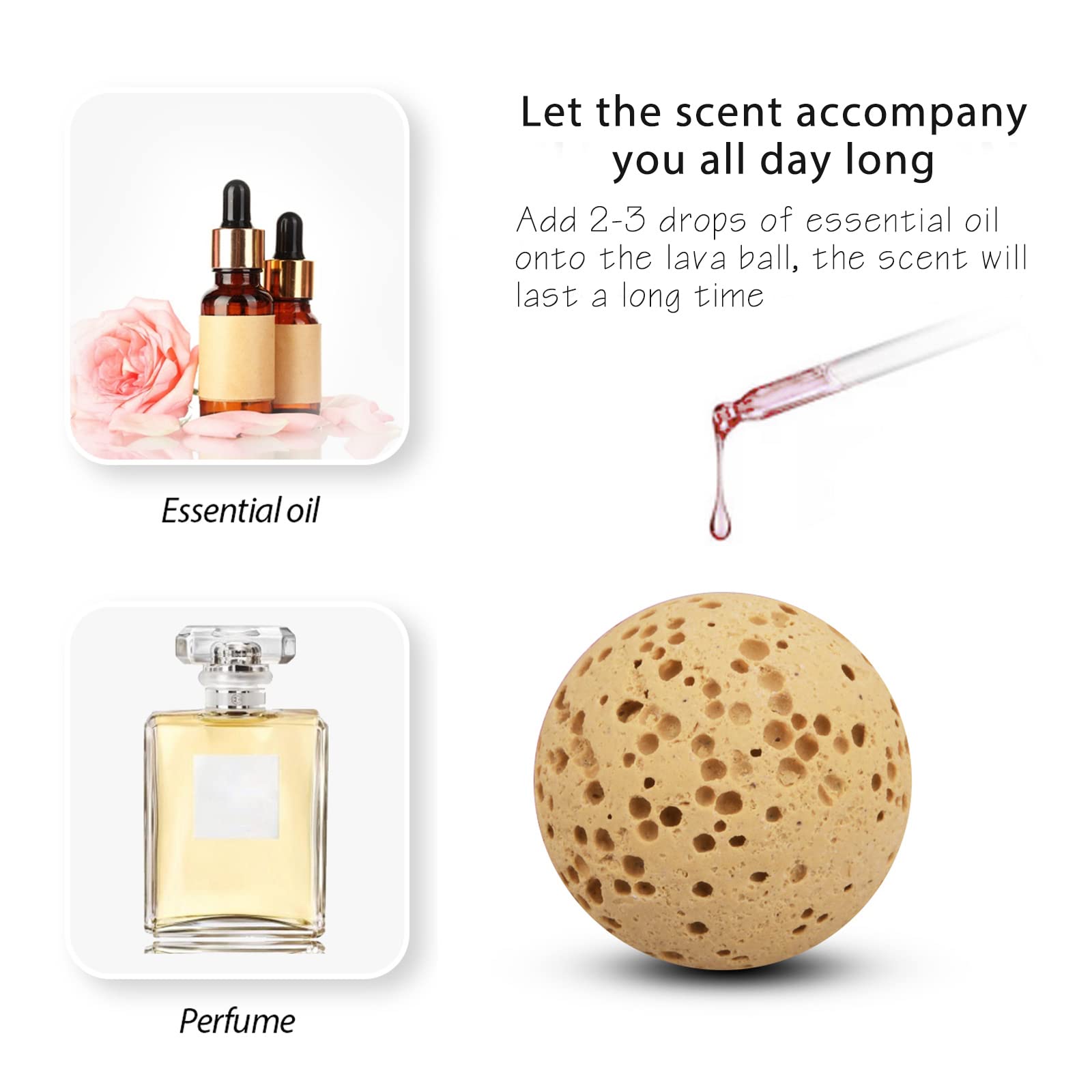 EUDORA Harmony Ball Collana Aromaterapia Ciondolo con Oli Essenziali per Donna, Collana con Diffusore Regalo di Gioielli per Ragazze con 7 Pezzi di Pietra Lavica, 24 Pollici