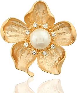 Yellow Flower White Pearl Brooch Gold Autumn Flower Pins Autumn Fall Flower Gift for Mother Wife Wedding Bridal Bouquet Pa...