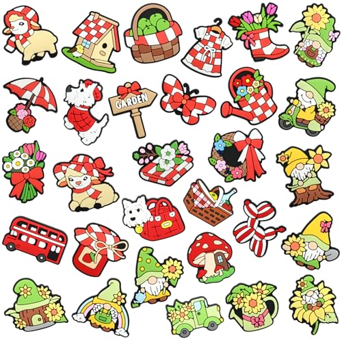 Image of Cute Backpacks Pins Bulk,30 Piece Cute Spring Picnic Lapel Pins DIY Cool Aesthetic Camping Brooch Red Pin Badges Set Anime Green Gnome Button Pin for Backpacks Girl Cloths Hats Decor Accessories gift