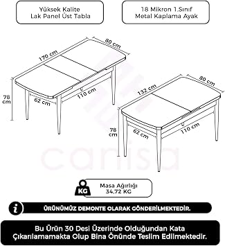 Rada Serisi 80x133 cm Açılabilir Mutfak Masası, Siyah Mermer Desen, Gold Ayaklı