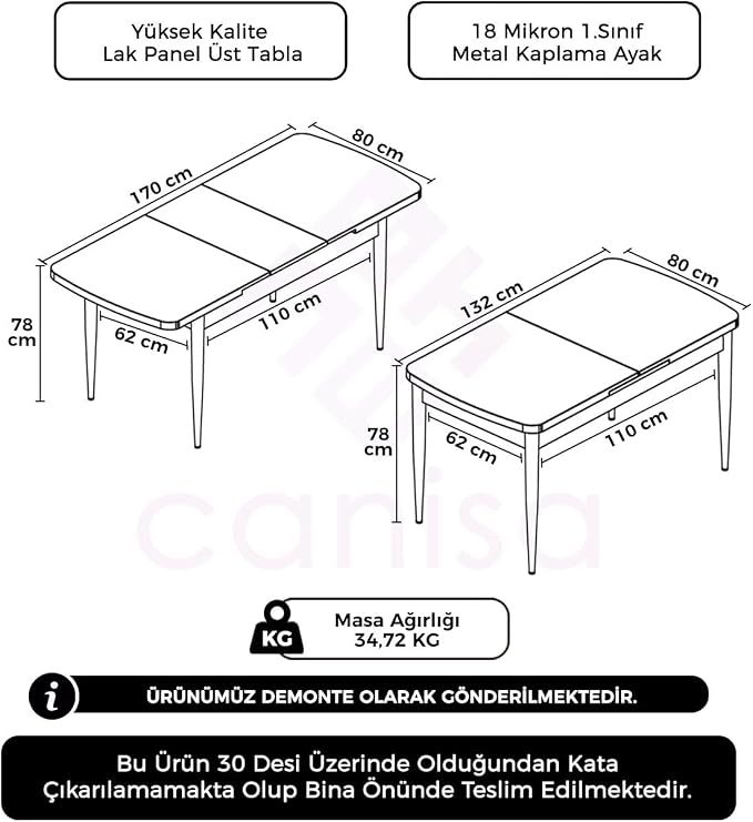 Rada Serisi 80x133 cm Açılabilir Mutfak Masası, Siyah Mermer Desen, Gold Ayaklı