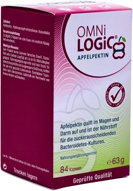 OMNi-LOGiC Apfelpektin 1x 84 Kapseln I Quillt im Magen und Darm auf I wertvolle Ballaststoffe für Darmbakterien I für eine gesunde Darmflora und Verdauung I Spar-Set plus Pharma Perle give-away