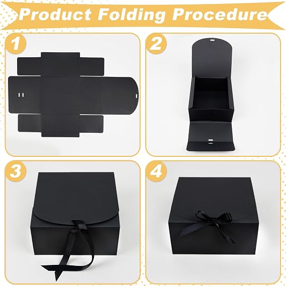KEYIDO 12Pack Black Gift Boxes with Lids, 20x20x10cm Large Cardboard Gift Box Bridesmaid Proposal Box with Ribbon for Wedding Birthday Festival Christmas Party Present Packaging