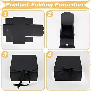 KEYIDO 12Pack Black Gift Boxes with Lids, 20x20x10cm Large Cardboard Gift Box Bridesmaid Proposal Box with Ribbon for Wedding Birthday Festival Christmas Party Present Packaging