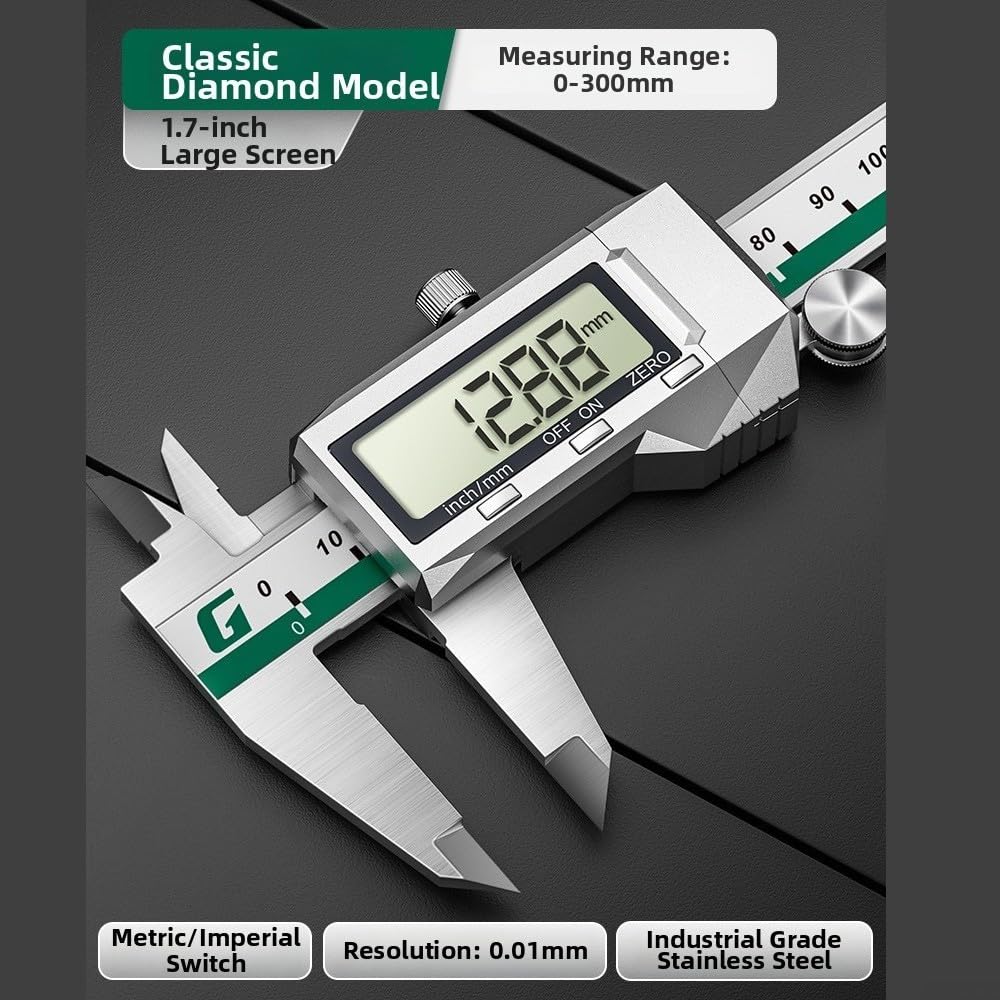 Calibrador de pantalla LCD grande de 150 mm, micrómetro electrónico, medidor de profundidad preciso, pantalla de doble unidad para tareas de metalurgia (300 mm)