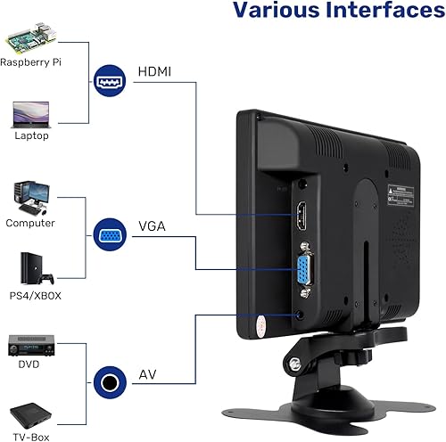 Miniatura 4 de OSCY Monitor pequeño de 9 pulgadas, monitor de computadora 1024x600 169 compatible con HDMIVGAAVBNC con control remoto y altavoces integrados,
