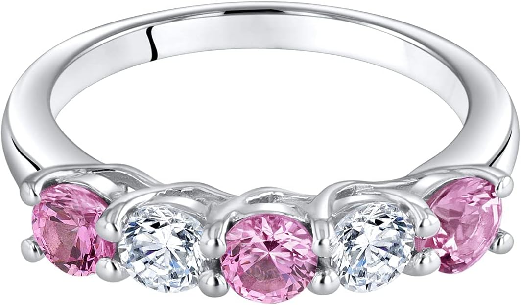 PEORA 925 Sterling Silver Five-Stone Trellis Ring Band for Women in Various Gemstones, 3.5mm Width, Sizes 5 to 9