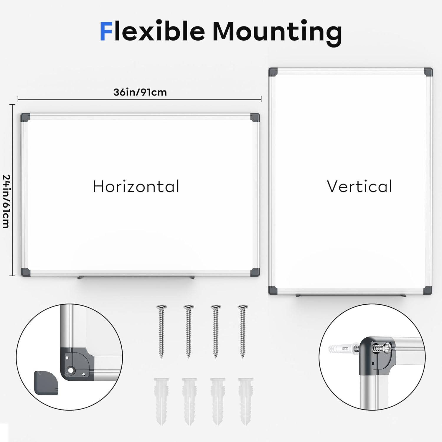 VUSIGN Magnetic Whiteboard, 36" x 24" Dry Erase Board for Wall, Silver Aluminum Frame, Hanging or Mounted White Board for Office, Home, School, Meeting