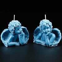 Vista 1 de Nuanchu Eclectic Angel Decor - 2 velas veganas de cera perfumada de soja en blanco y rosa para decoración moderna de dormitorio (azul lago)