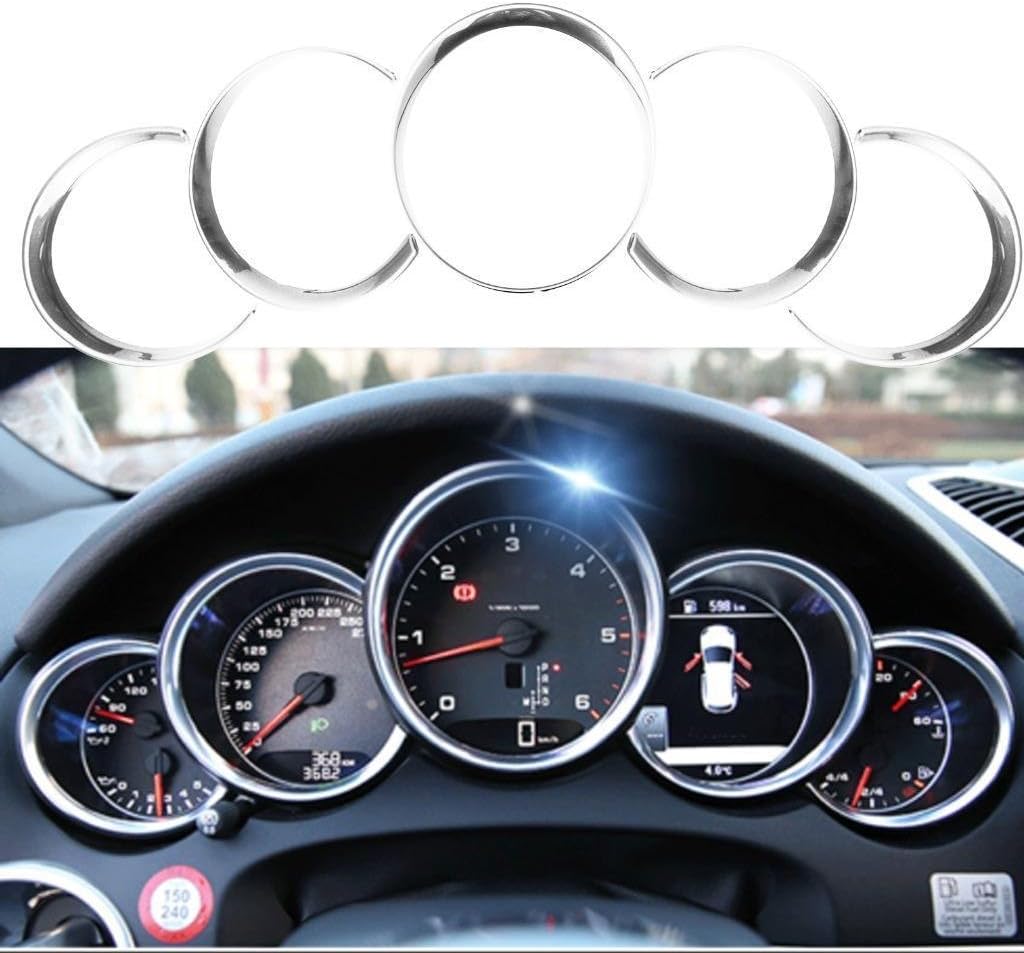 x xotic tech Dashboard Gauge Meter Surrounding Ring Instrument Frame Trim Covers Compatible with Porsche Cayenne 958 2011-2018; Panamera 970 2010-2016; 911 991 2012-2018 (Silver) - 5PCS