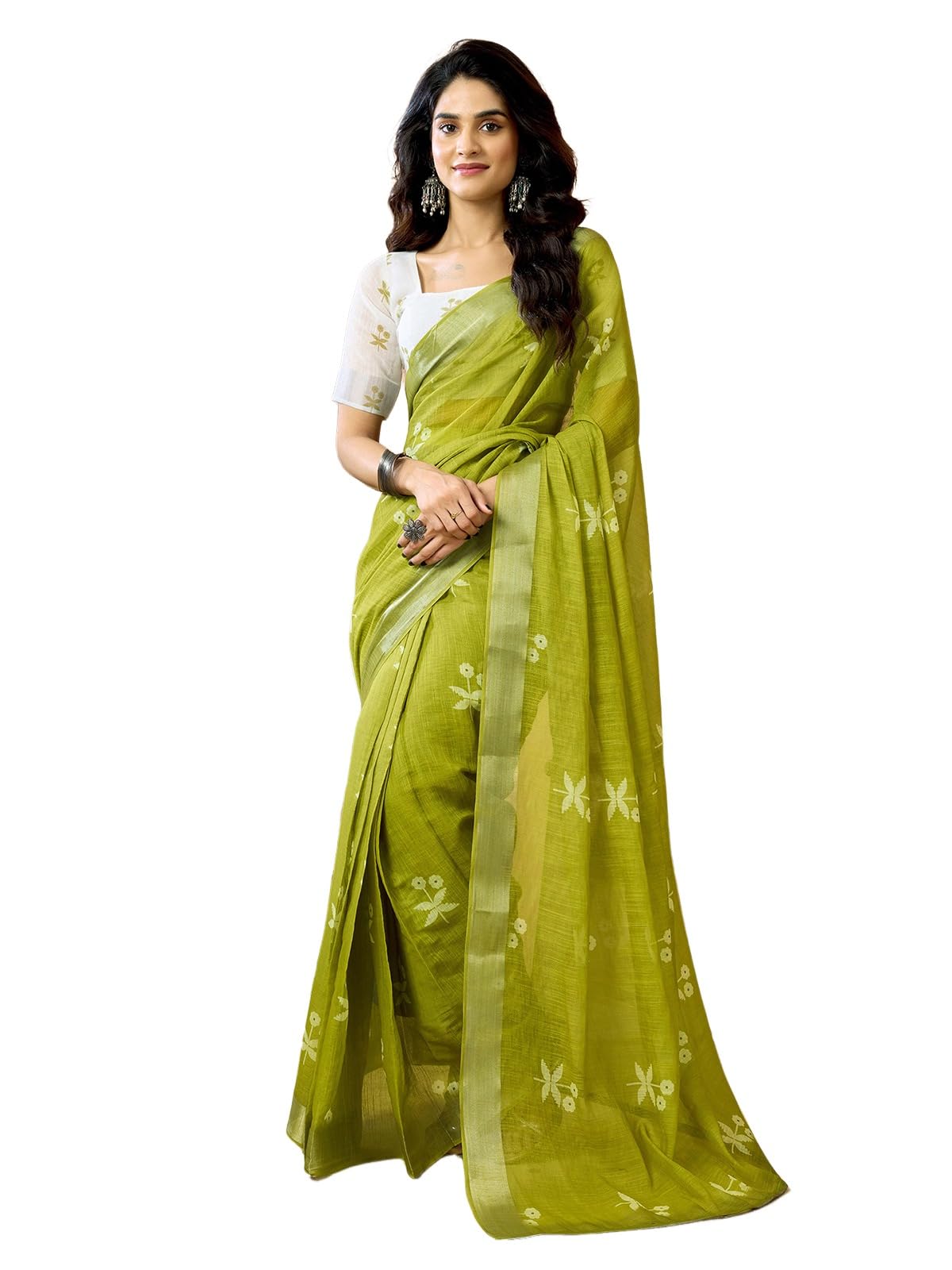 satrani Women's Linen Printed & Zari Border Ready To Wear One Minute Pre Stitched Saree with Unstitched Blouse Piece-picture-30