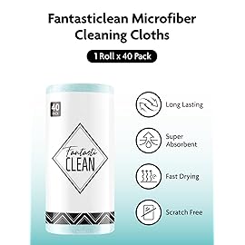 Fantasticlean Microfiber Cleaning Cloth Roll -40 Pack, Tear Away Microfiber Towels, 12 x 12, Reusable, Washable, Scratch Free, Ultra Absorbent Dishcloth for Car, Home Supplies, Pet, Kitchen (Blue)