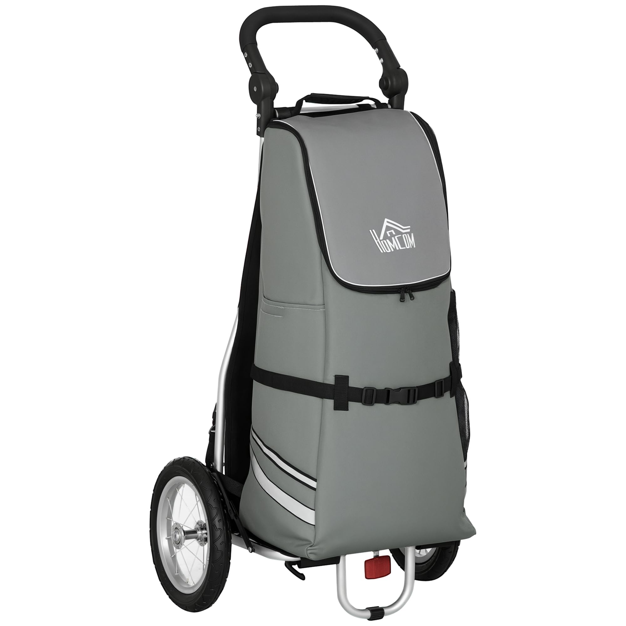 HOMCOM 2 in 1 Lastenanhänger Fahrradanhänger Grau+Silber 53x43x110 cm | Einkaufstrolley, Transportanhänger, mit Verbindungsschellen für Fahrradkupplung, 24,3 kg Max, 55 L, Alu+Oxford