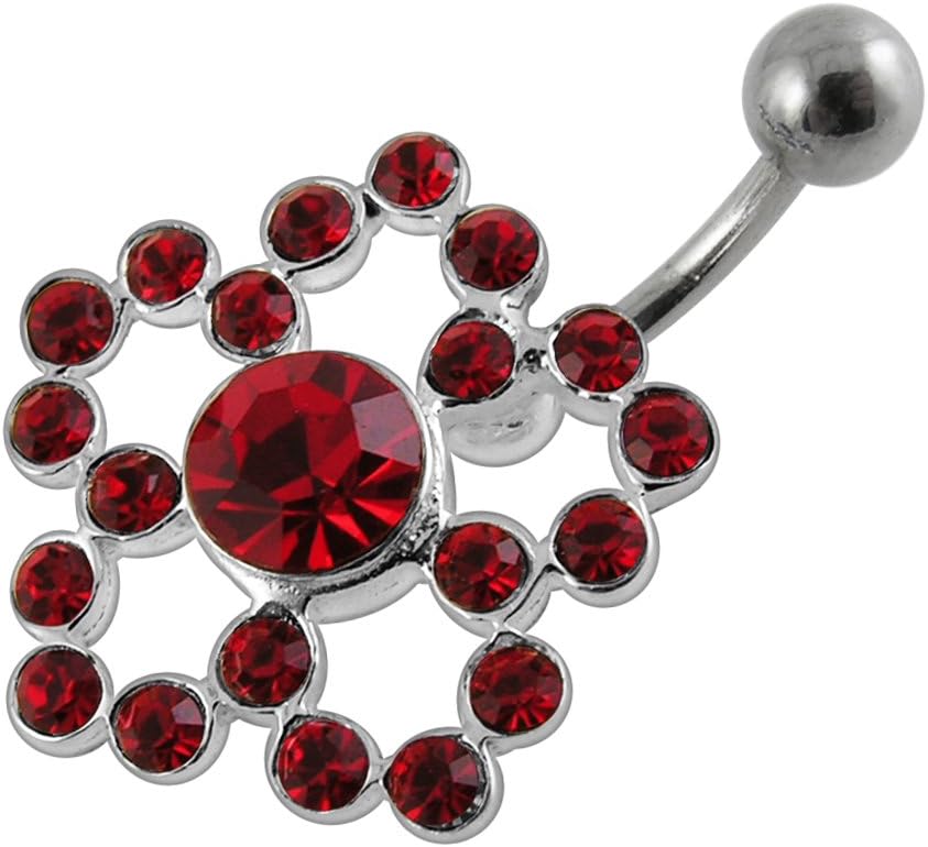 Multi Crystal Gemstone Fashion Flower Design 925 Sterling Silver with Stainless Steel Belly Ring - Belly Button jewelry - Navel jewelry