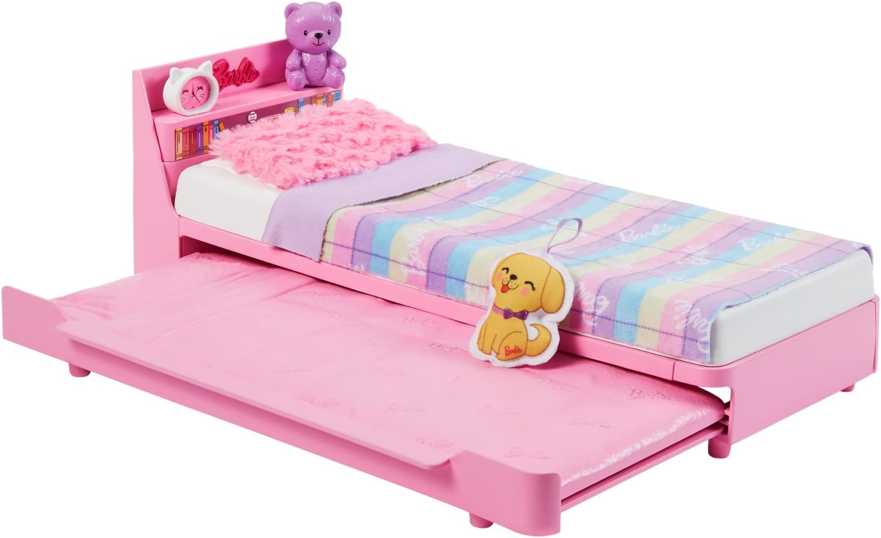 Barbie Bedtime Playset for Preschoolers, My First Bedtime Playset and Accessories, Preschool Toys and Gifts, My First Trundle Bed, Plush Puppy Piece, from 3 Years, HMM64