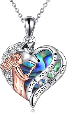 YAFEINI Wolf Jewelry Gifts Sterling Silver Love Heart Wolf and Girl Pendant Necklace I Love You to The Moon and Back Necklace Jewelry for Women Teens Girlfriend