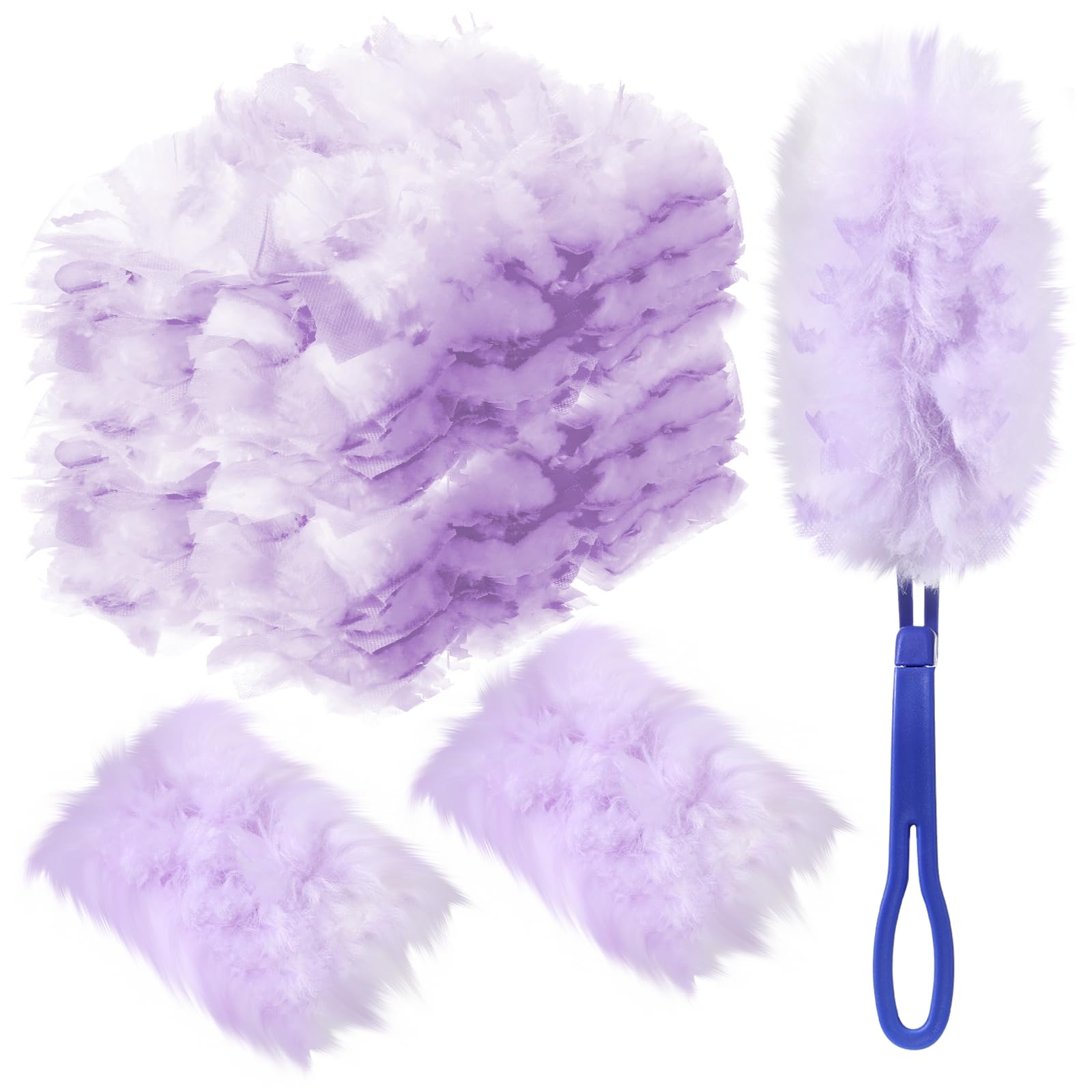 Vesici 100 Pcs Duster Refills Compatible with Swiffer Dusters Bulk Disposable Replacement Thickened with 1 Handle Heavy Duty for Cleaning, Office (Purple)
