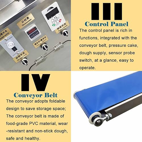 Miniatura 5 de Divisora automática de masa y máquina de prensa de 7 pulgadas - Prensa de masa pastosa y pizza, 0.12-1.18 pulgadas de grosor - 110 V