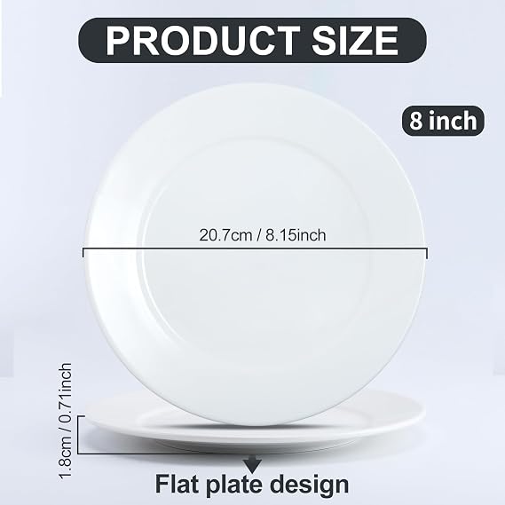 6 Pcs Ceramic Plates, 20.7 Cm, White