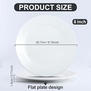6 Pcs Ceramic Plates, 20.7 Cm, White