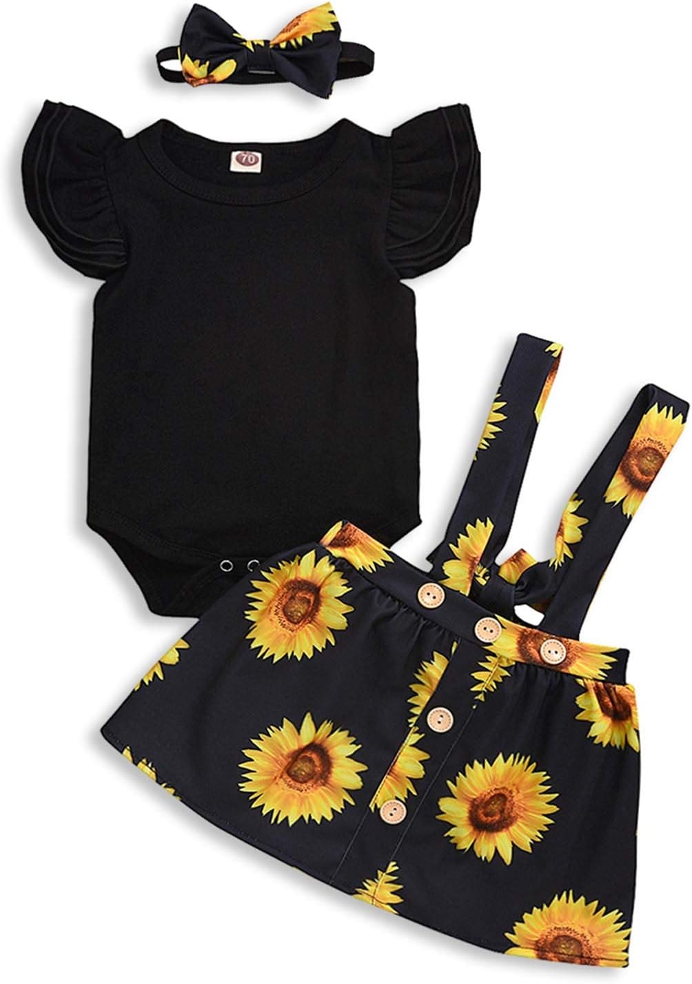 Kislio Newborn Infant Baby Girls Clothes Short Sleeve Ruffle Romper Sunflower Shortts Floral Outfit Toddler Girls Clothes Set