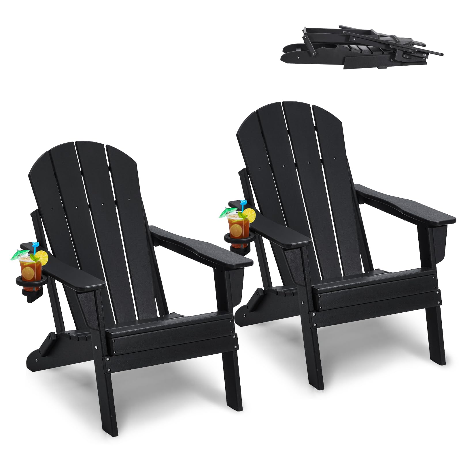 VEVOR Adirondack-Stuhl aus Kunststoff, 2er-Set, wetterfest, tragbar, klappbar, Feuerstellenstuhl, Adirondack-Terrassenstuhl für den Außenbereich mit Getränkehalter