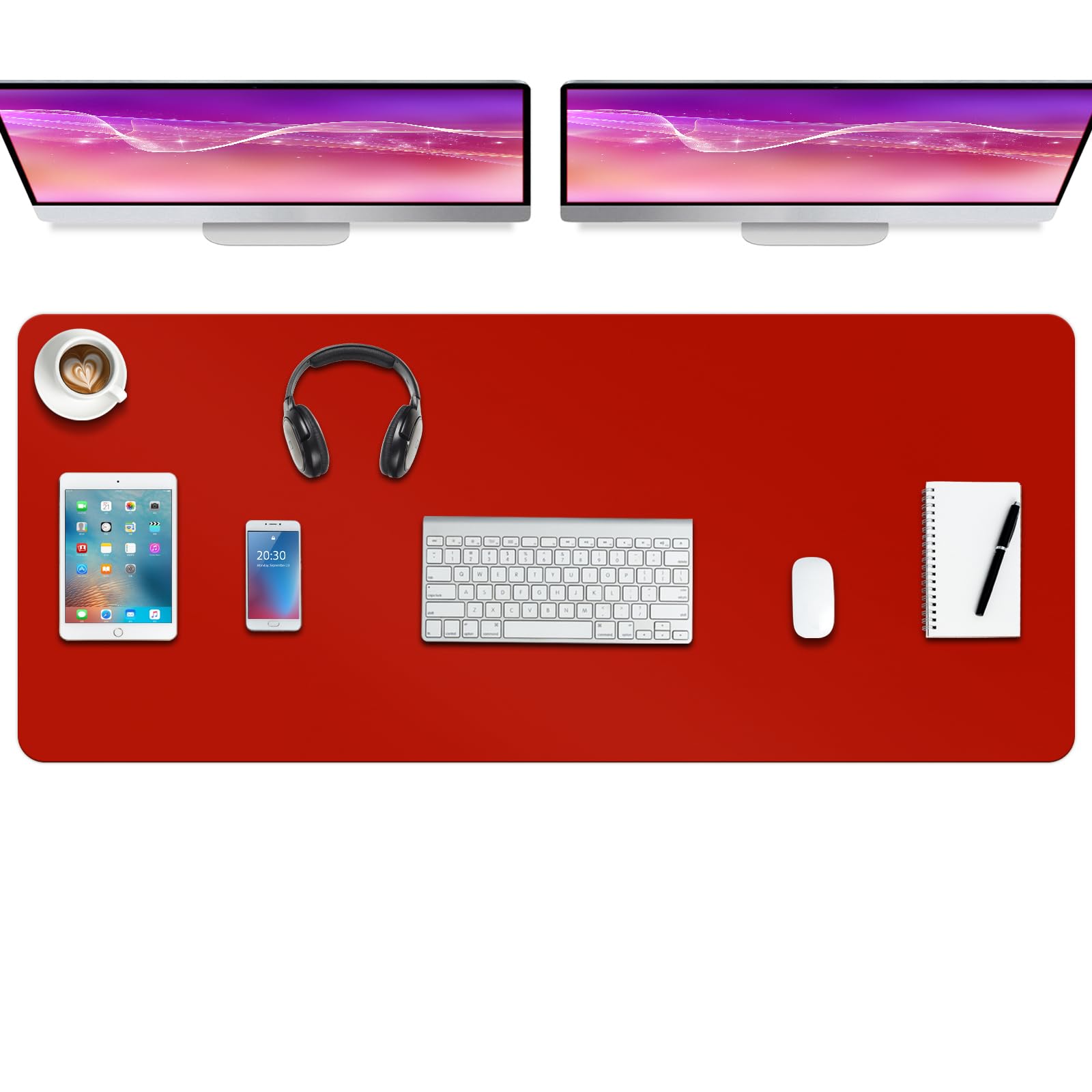 Boutilon Leather Desk Pad Protector,Non-Slip Mouse Pad,Laptop Desk Pad,Office Mouse Mat,Waterproof Leather Desk Blotter,Desk Writing Pad for Office and Home (XXXL-Red,47"x 24") — image 1