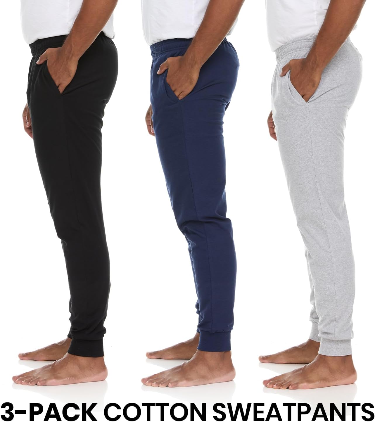 Essential Elements 3 Pack: Men's 100% Cotton Jogger Active Lounge Sweatpants with Pockets