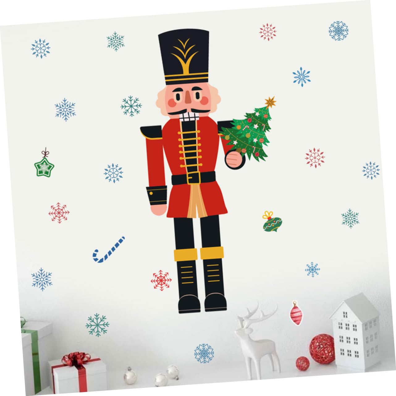 Hemobllo 3pezzi Adesivo Natalizio Per Finestre Nutcracker e Fiocchi Decorazione Murale Festiva Per Natale Facile Da Applicare e Rimovibile Per e Vetrine