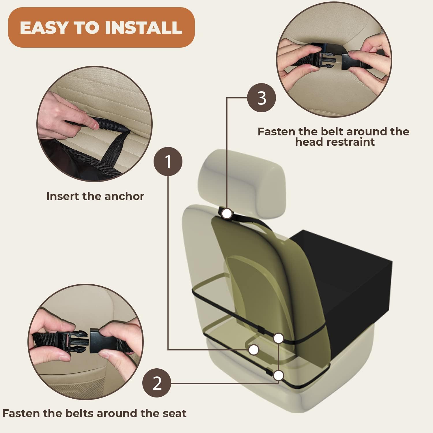 Extra Stable Dog Car Seat - Robust Car Dog Seat or Puppy Car Seat for Small to Medium-Sized Dogs - Reinforced Walls and 3 Belts - Waterproof Pet Car Seat for Back and Front Seat : Pet Supplies