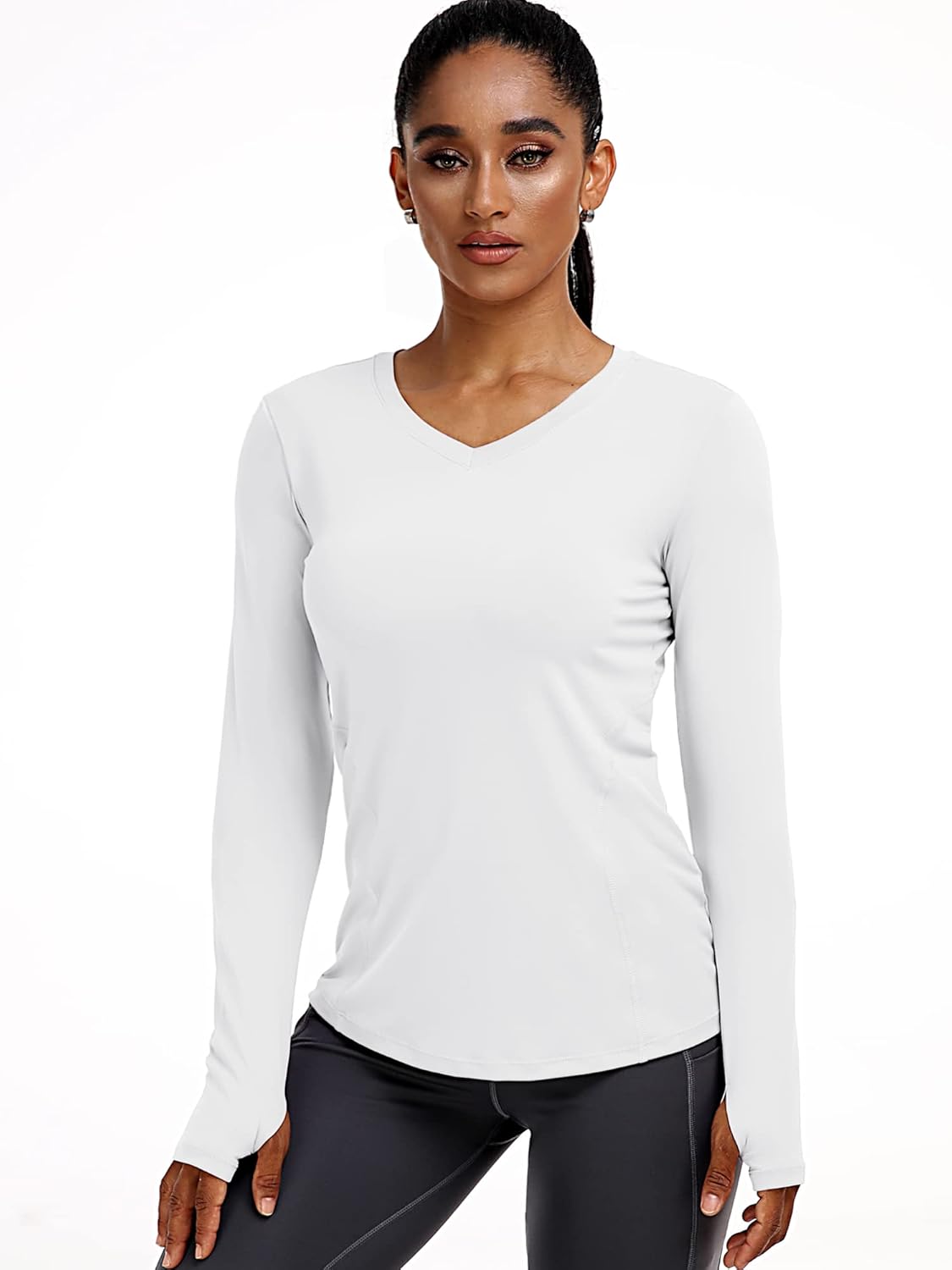 CADMUS Women Long Sleeve Shirt for Workout Dry Fit Yoga t Shirts V-Neck - Image 2