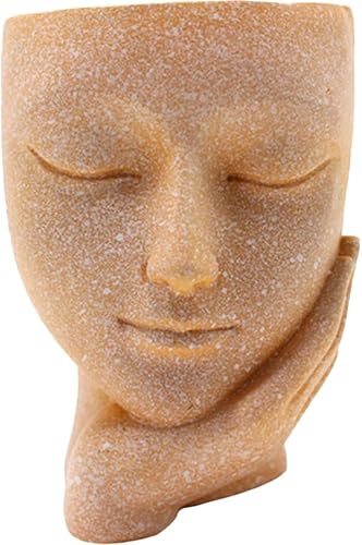 FOMIYES Maceta con cabeza de maceta para suculentas, bonita maceta de resina de cactus, ojos cerrados, decoración para interiores y exteriores,