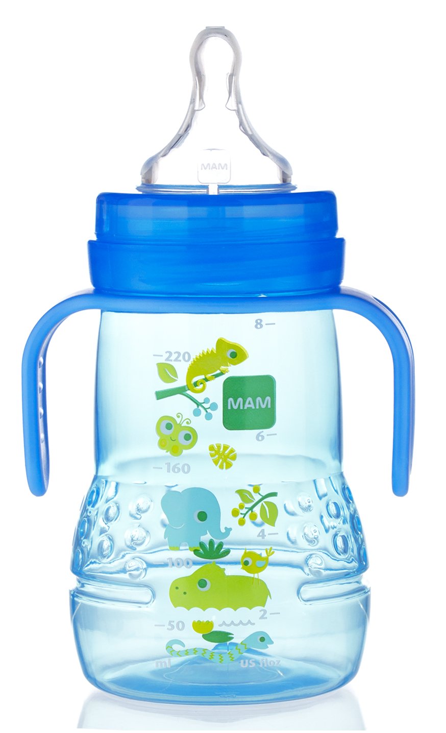 MAM Easy Start Anti-Colic Bottle 9 oz (3-Count), Baby Essentials & Plastic Trainer Cup (1 Count), Trainer Drinking Cup with Extra-Soft Spout, Spill-Free Nipple