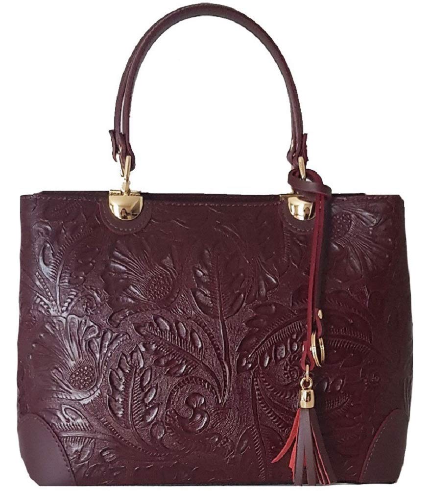 Borsa a mano in vera pelle stampa floreale made in Italy BC143