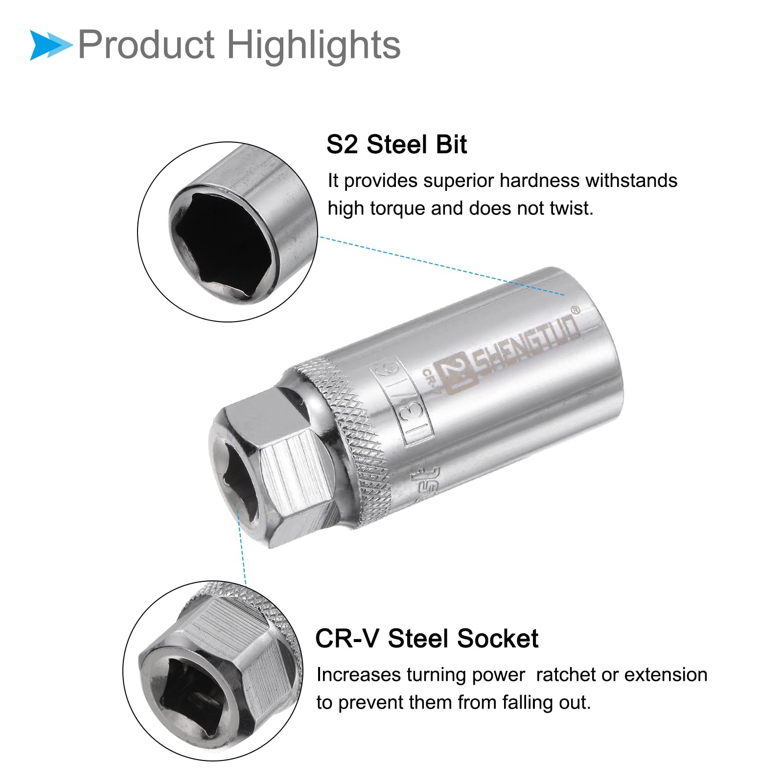 CoCud Spark Plug Socket Set, Metric 21mm 3/8" Drive 2.5" Length, CR-V Mirror Finish Magnetic Socket with Socket Extension - Image 4