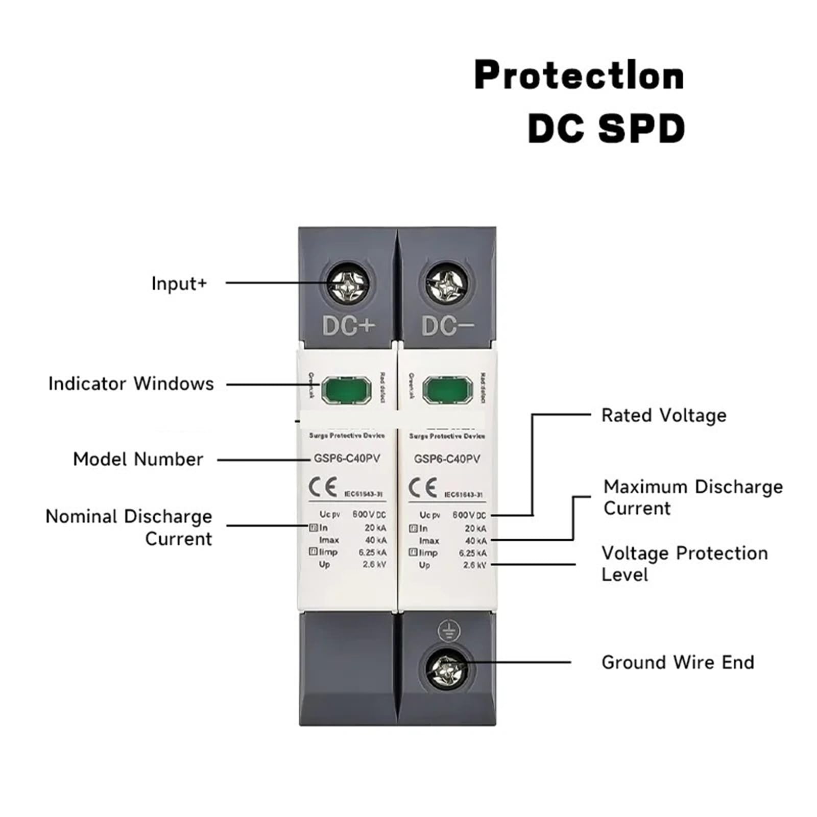 AC DC SPD Ogranicznik przeciwprzepięciowy Low Voltage House 1/2/3/4-biegunowa ochrona przed przepięciem DC 600V 1000V 40KA