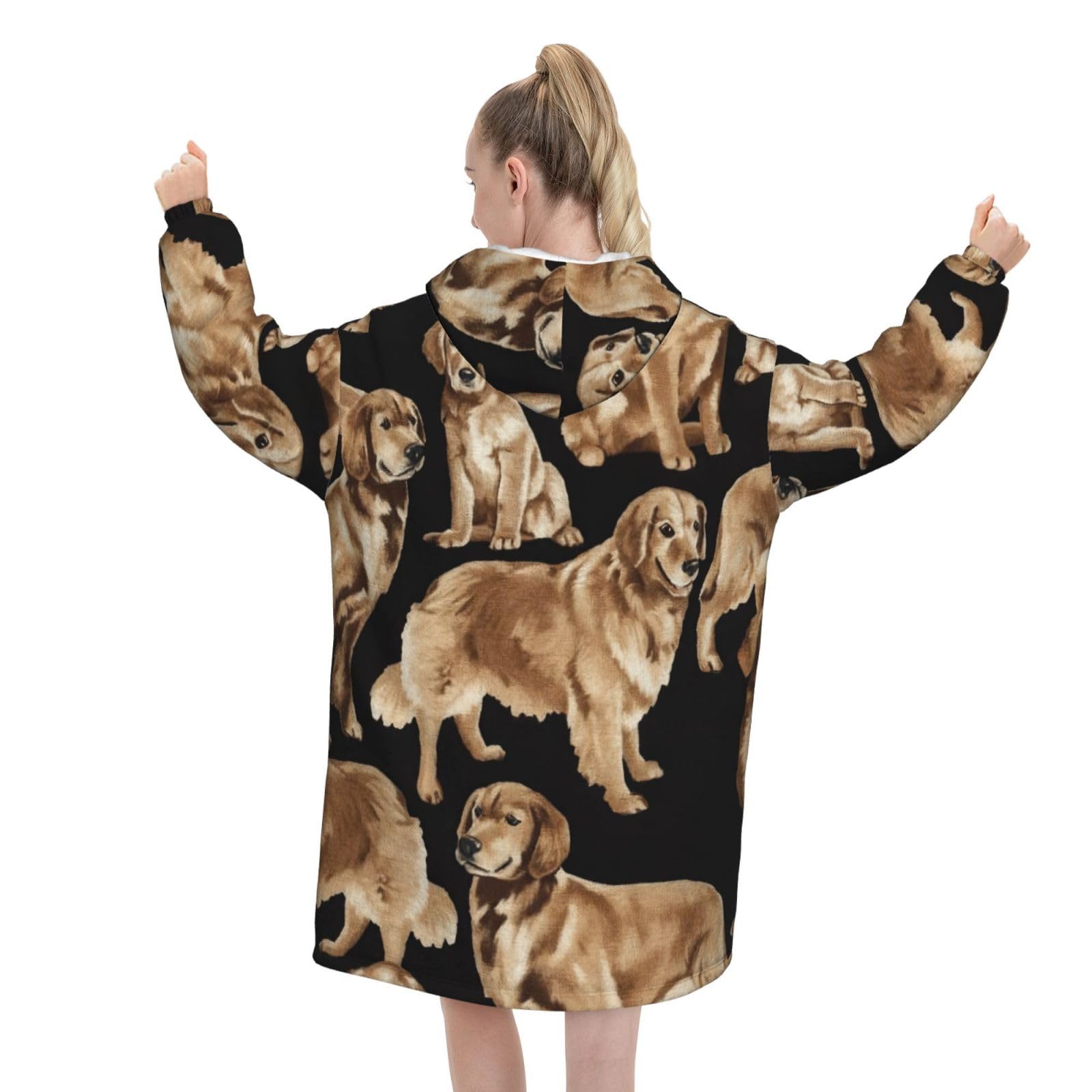 EdWal Golden Retrievers nadruk flanelowy koc z kapturem do noszenia dla dorosłych, przytulny miękki ciepły pluszowy koc prezenty dla kobiet