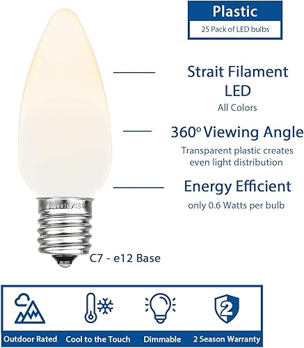 Miniatura 4 de Novelty Lights Luces LED C7 de plástico transaparentes de Navidad de 25 pies (25 bombillas), iluminación novedosa, luces de Navidad C7 para
