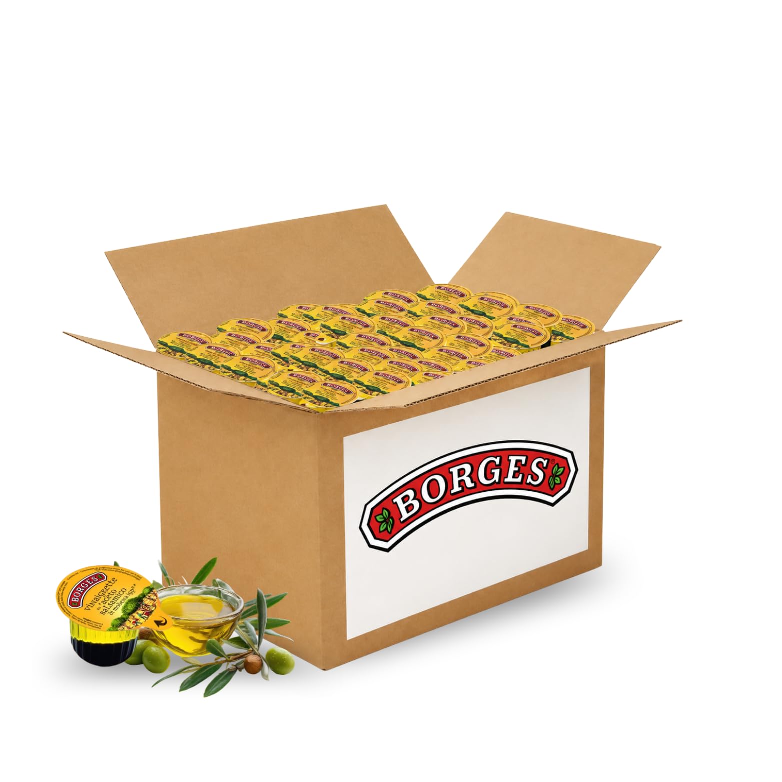 BORGES - 90 coupelles de vinaigrette au vinaigre balsamique - 20 ml | Portions individuelles pratiques - Salade, plateau repas, pique-nique, panier repas - Particuliers et professionnels