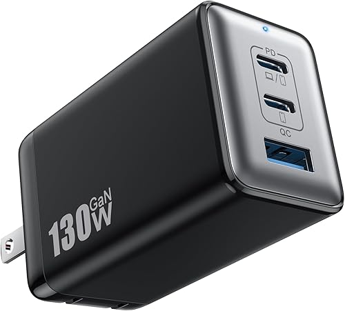 Miniatura 8 de Cargador de pared USB C de 128 W, estación de carga rápida de 3 puertos GaN III, bloque de cargador plegable PD QC, adaptador portátil de 65 W USB C