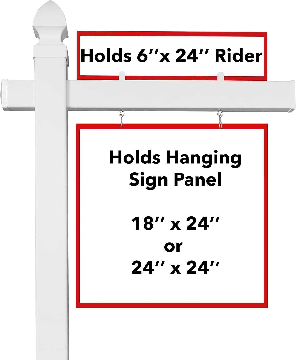 Casafield 72" x 36" Real Estate Sign Post for Open House and Yard Sale Signs with Flat Cap and Gothic Cap Options - Vinyl PVC - White