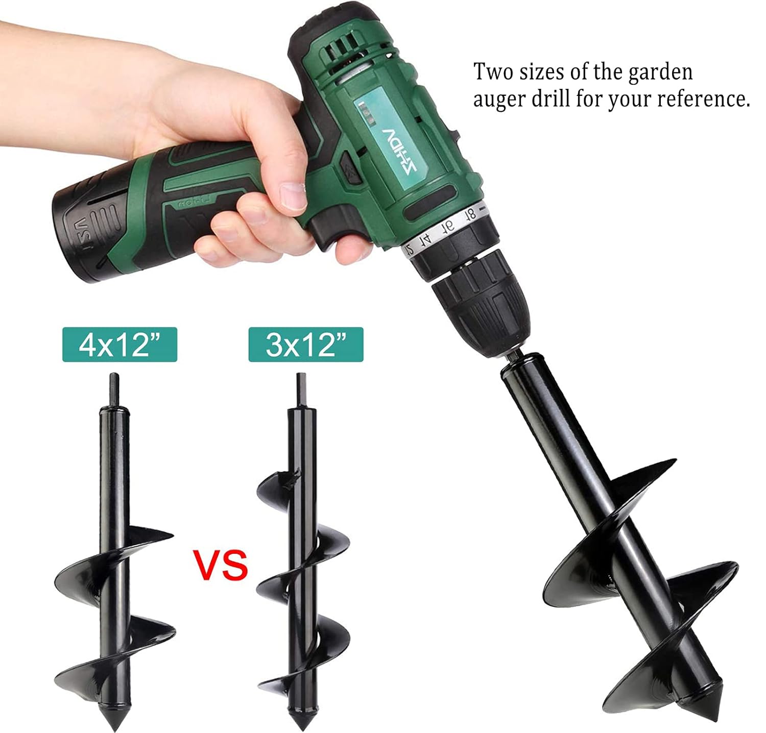 Auger Drill Bit Set, 4 x12in Garden Auger Spiral Drill Bit, Post Hole