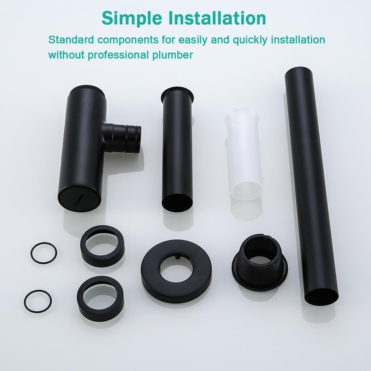 Matte Black Bottle P Trap Classical Round Sink Bathroom Waste Pipe 1 1/4 inch Slip Inlet Drain Tube Kit Adjustable Height Bathroom Basin Sink Waste Drain Kit