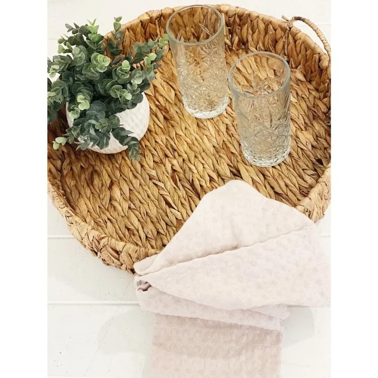 Deconox 3'lü Rustik El Yapımı ve Doğal Yuvarlak Hasır Kulplu Tepsi Seti, 3'lü Hasır Yuvarlak Kulplu Tepsi Seti, Rattan 3 Boy Tepsi (38 * 6cm-34 * 6cm-30 * 24 * 6cm)