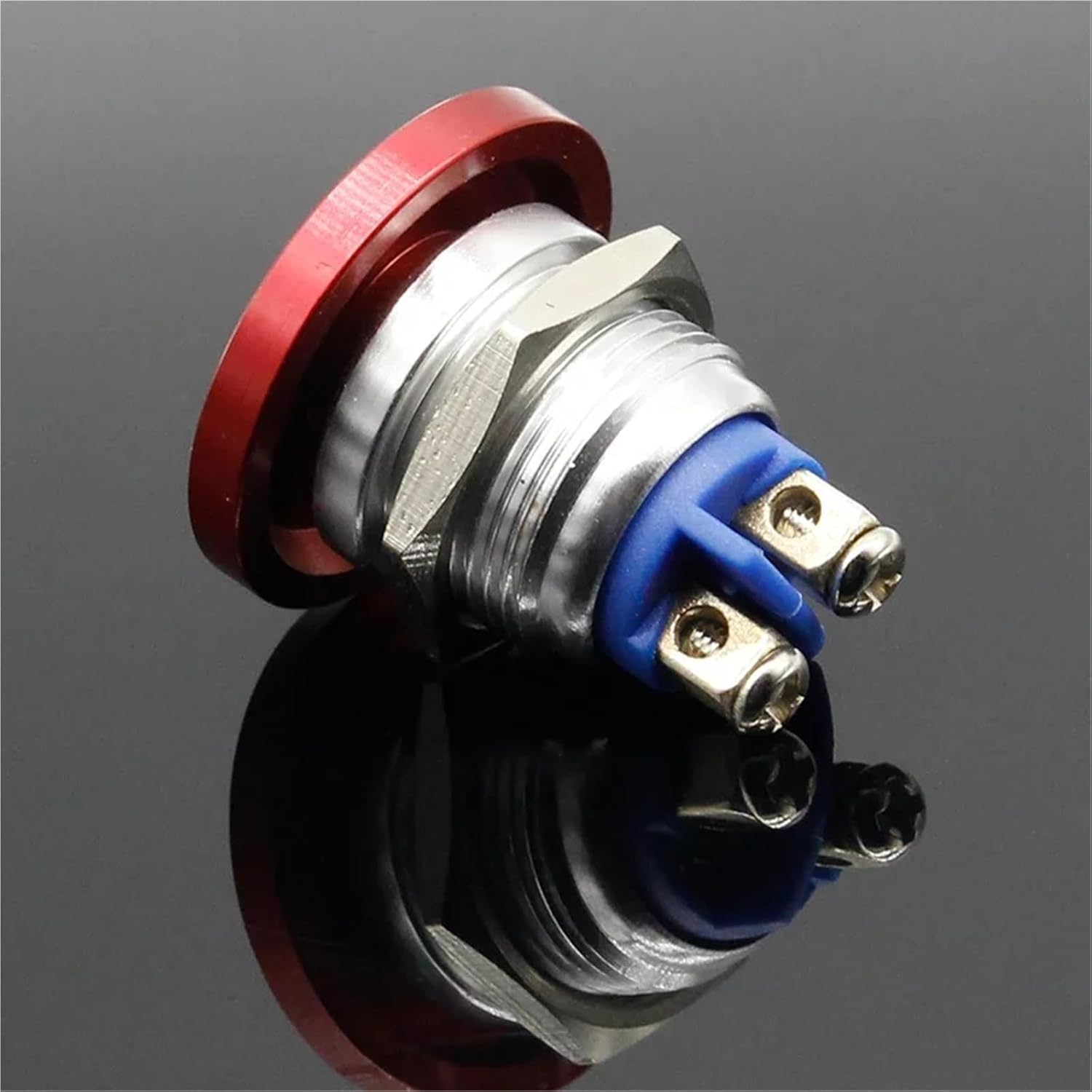 16mm Metal Start Self-Reset Button Switch Often Open Red Screw Current 5A 1Pcs