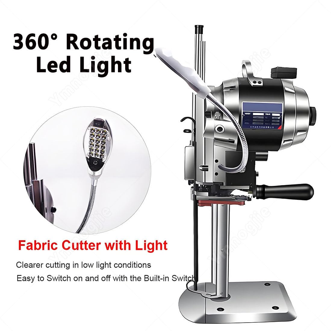 Macchina Taglio Elettrica Tessuti,Taglierina Verticale Tessuti con Lama Dritta,Taglierina Verticale Tessuti Elettrica per Tessuti con Luce LED Rotante 360° Pelle,Taglio della Carta 8inch