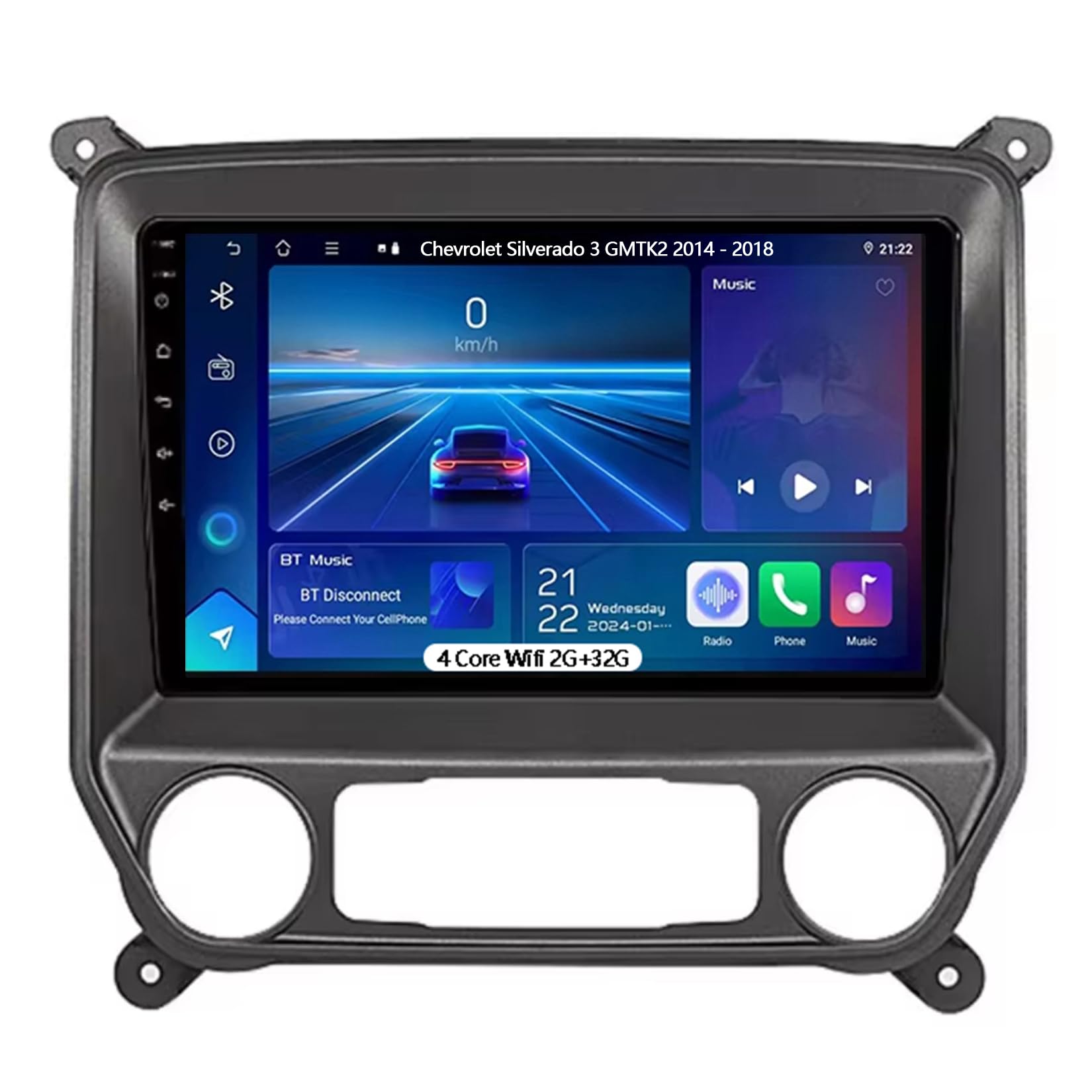 Radio samochodowe Android 15 Double Din dla Chevrolet Silverado 3 GMTK2 2014-2018, bezprzewodowy CarPlay Android Auto Bluetooth GPS Navi WiFi FM RDS Kamera cofania,4 Core Wifi 2G+32G