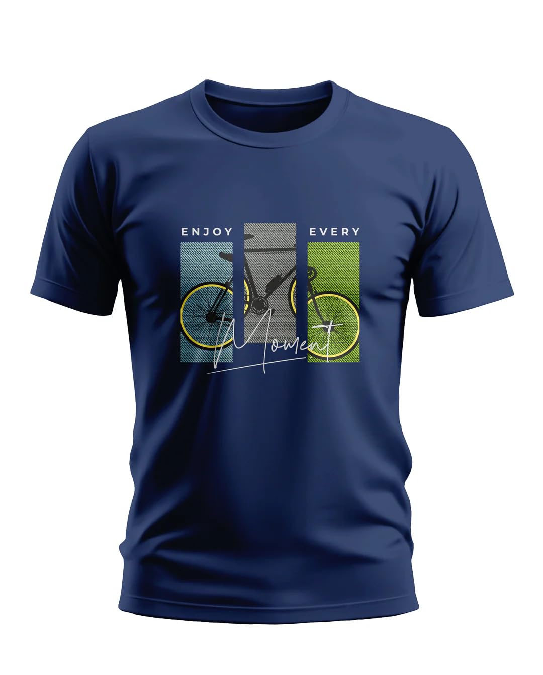 Men's Premium Cotton Blend Regular Fit T-Shirt | Enjoy Every Moment Bicycle Graphic Print | Short Sleeve Casual Crew Neck Tee - Beige-image-24