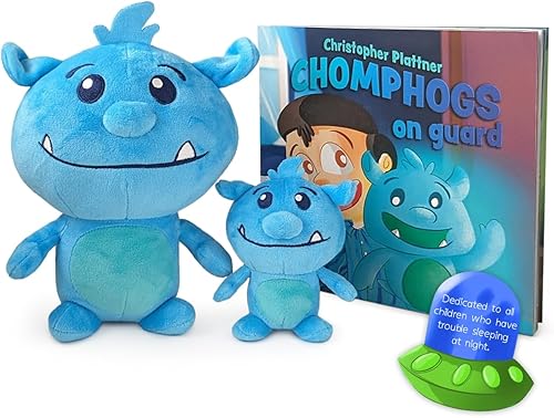 Chomphogs on Guard Gift Set - Helps Children Scared of The Dark - Storybook & Bedtime Buddy - Soft Stuffed Animal (8" & 4") - Plush Animal Lovey Toy