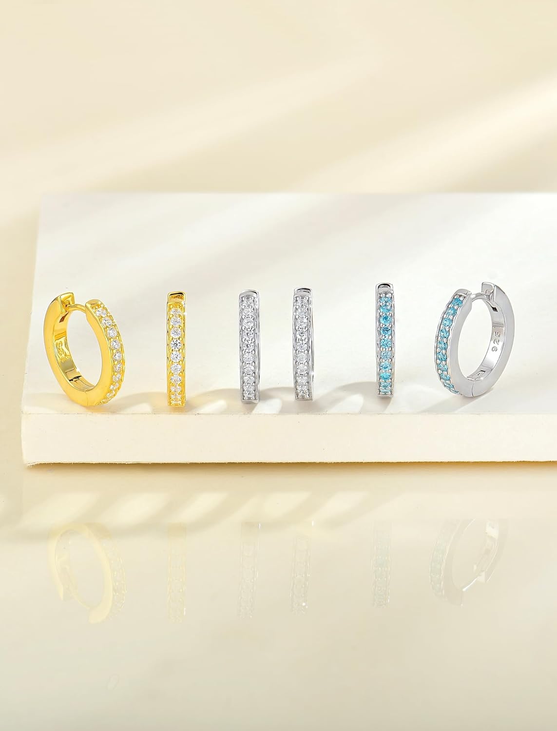 YL Round Huggie Earrings 925 Sterling Silver Halo Hoop Earrings Birthstone Jewelry for Women